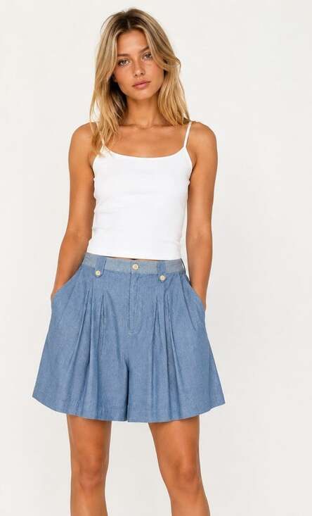 Gap Pants - GAP Vintage 90's Chambray Pleated Wide Leg Shorts High WaistButton Front 11/12